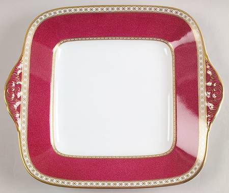 Ulander Powder Ruby Square Handled Cake Plate