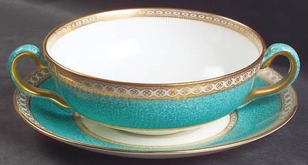 Ulander Powder Turquoise Flat Cream Soup Bowl & Saucer Set