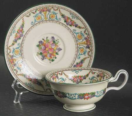 Ventnor (Ivory Background) Peony Shape Footed Cup & Saucer Set