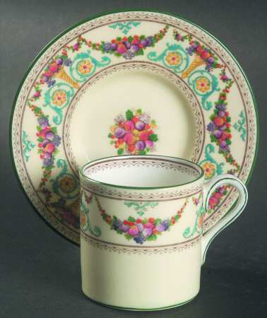 Ventnor (Ivory Background) Bond Shape Demitasse Cup and Saucer Set