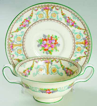 Ventnor (Ivory Background) Footed Cream Soup Bowl & Saucer Set