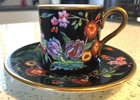 Ranunculus Black Flat Demitasse Cup & Saucer Set