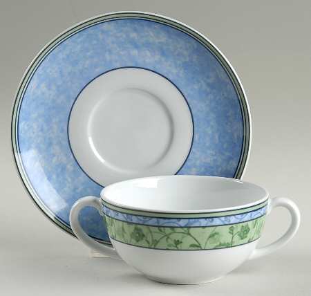 Watercolour Flat Cream Soup Bowl & Saucer Set