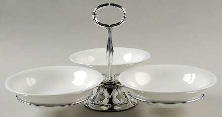 Wedgwood White (Bone) 7" x 12" 3-Part Relish & Metal Stand (CERC) HC