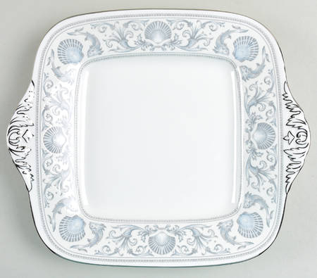 White Dolphins Square Handled Cake Plate