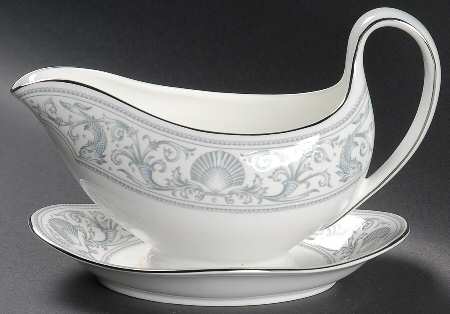 White Dolphins Gravy Boat with Attached Underplate