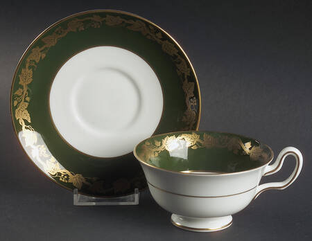 Whitehall (Arris Green Rim) Peony Shape Footed Cup & Saucer Set