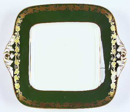 Whitehall (Arris Green Rim) Square Handled Cake Plate