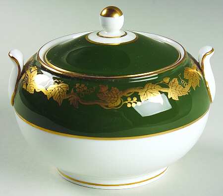 Whitehall (Arris Green Rim) 146 Shape Sugar Bowl & Lid