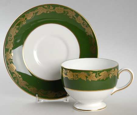Whitehall (Arris Green Rim) Leigh Shape Footed Cup & Saucer Set