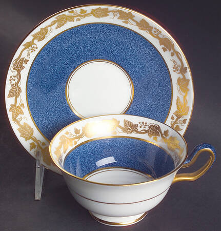 Whitehall (Powder Blue Band) Peony Shape Footed Cup & Saucer Set