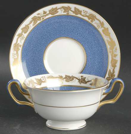 Whitehall (Powder Blue Band) Footed Cream Soup Bowl & Saucer Set
