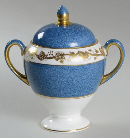 Whitehall (Powder Blue Band) Globe Shape Sugar Bowl & Lid