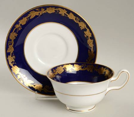 Whitehall (Mazerine Blue Rim) Peony Shape Footed Cup & Saucer Set