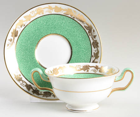 Whitehall (Powder Green Band) Footed Cream Soup Bowl & Saucer Set