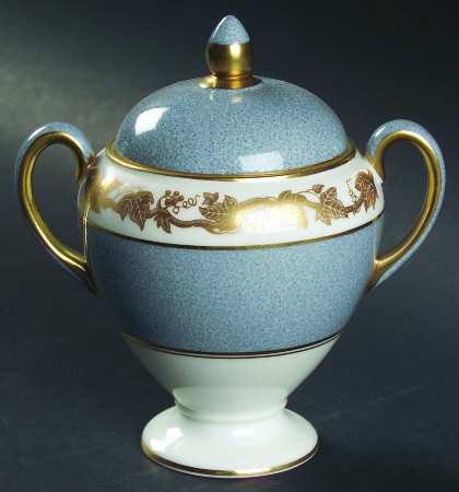 Whitehall (Powder Gray Band) Globe Shape Sugar Bowl & Lid