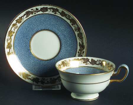Whitehall (Powder Gray Band) Footed Cup & Saucer Set