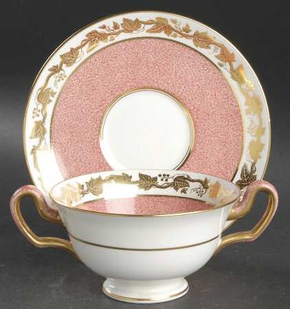 Whitehall (Powder Pink Band) Footed Cream Soup Bowl & Saucer Set