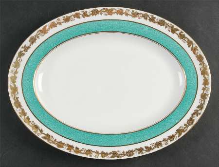 Whitehall (Powder Turquoise Band) 13" Oval Serving Platter