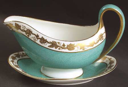 Whitehall (Powder Turquoise Band) Gravy Boat with Attached Underplate