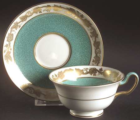 Whitehall (Powder Turquoise Band) Footed Cup & Saucer Set