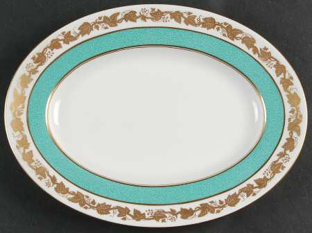 Whitehall (Powder Turquoise Band) 11" Oval Serving Platter