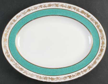 Whitehall (Powder Turquoise Band) 13" Oval Serving Platter