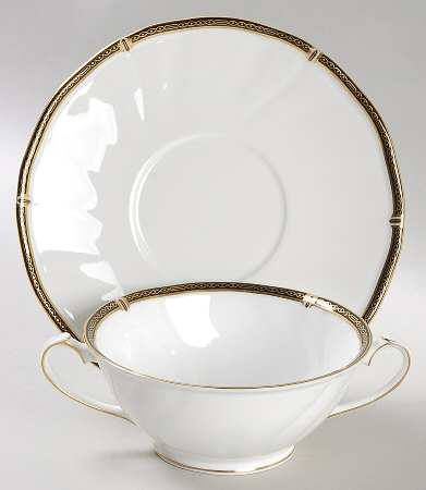 Windsor Black Footed Cream Soup Bowl & Saucer Set