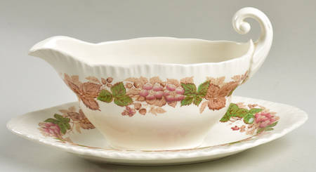 Wildbriar Brown Pink Gravy Boat & Underplate