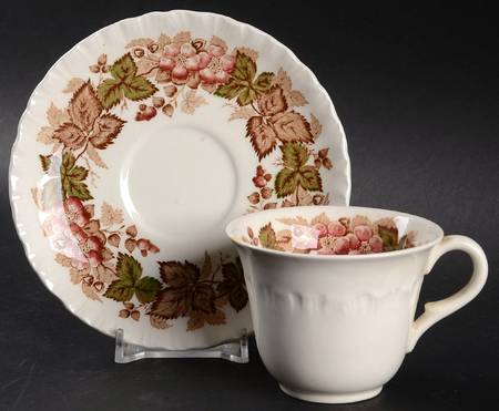 Wildbriar Brown Pink Flat Demitasse Cup & Saucer Set