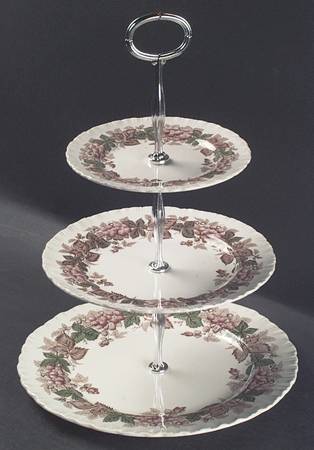Wildbriar Brown Pink 13 7/8"-14 1/4" 3-Tiered Serving Tray(DP,SP,BB) HC