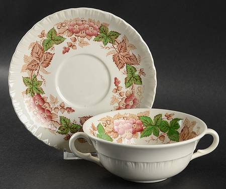 Wildbriar Brown Pink Flat Cream Soup Bowl & Saucer Set