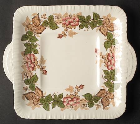 Wildbriar Brown Pink Square Handled Cake Plate
