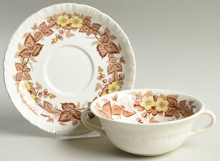 Wildbriar Brown Yellow Flat Cream Soup Bowl & Saucer Set