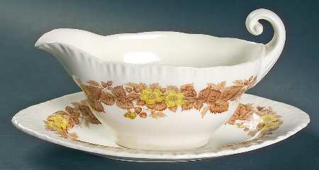 Wildbriar Brown Yellow Gravy Boat & Underplate