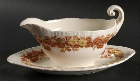 Wildbriar Brown Yellow Gravy Boat with Attached Underplate