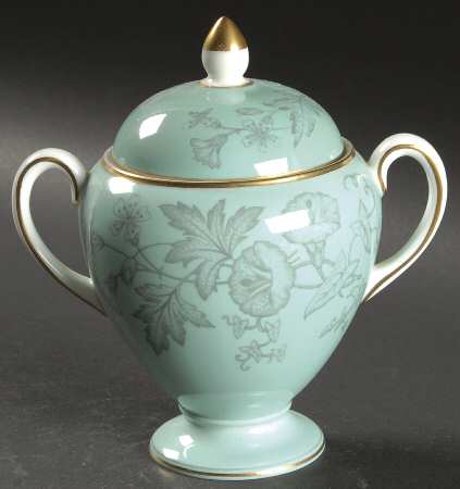 Wildflower Green Globe Shape Sugar Bowl & Lid