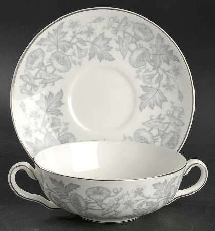 Wildflower Gray Flat Cream Soup Bowl & Saucer Set