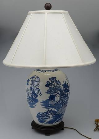 Willow Blue (Newer, Smooth) 26" Electric Lamp & Shade