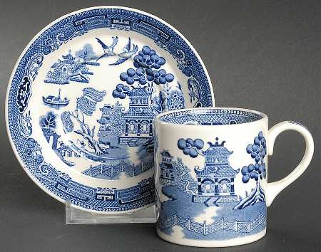 Willow Blue (Newer, Smooth) Flat Demitasse Cup & Saucer Set