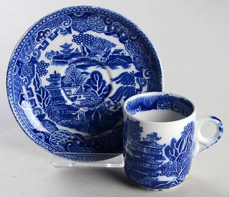 Willow Blue (Older, Smooth) Flat Demitasse Cup & Saucer Set