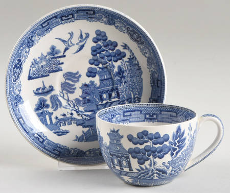 Willow Blue (Older, Smooth) Flat Cup & Saucer Set