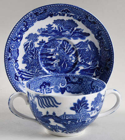 Willow Blue (Older, Smooth) Flat Cream Soup Bowl & Saucer Set