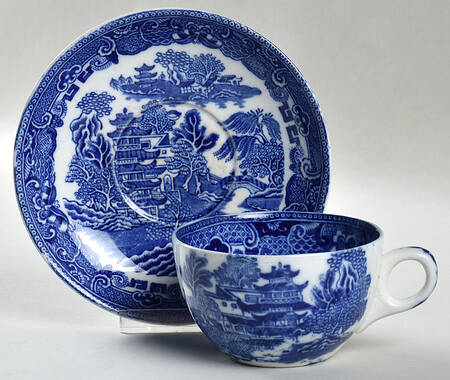 Willow Blue (Older, Smooth) Flat Cup & Saucer Set