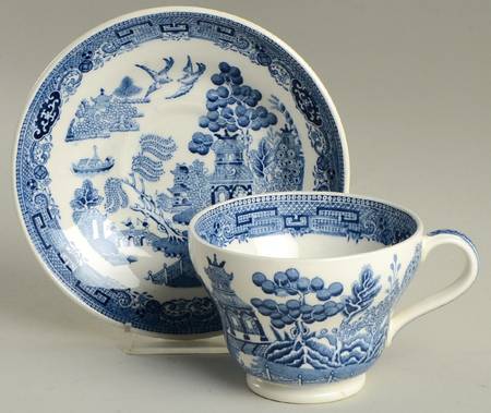 Willow Blue (Older, Smooth) Flat Cup & Saucer Set