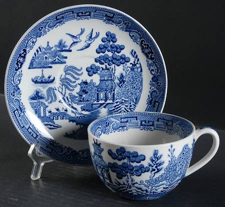 Willow Blue (Older, Smooth) Oversized Cup & Saucer Set