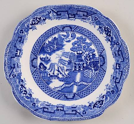 Willow Blue (Older, Smooth) Square Handled Cake Plate