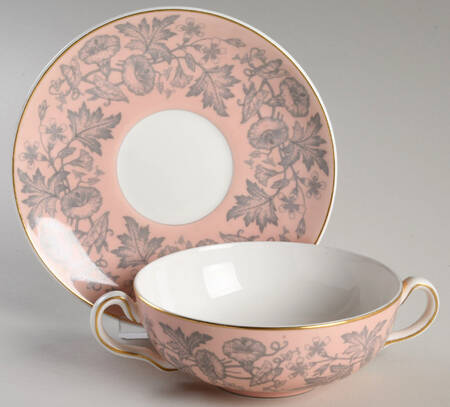 Wildflower Pink Flat Cream Soup Bowl & Saucer Set