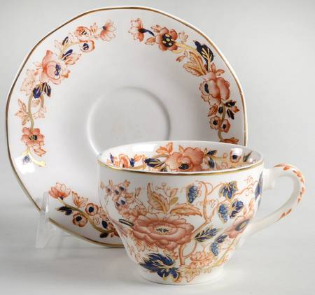 Windermere Orange and Blue Flat Cup & Saucer Set