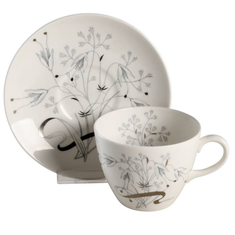 Wild Oats Bone China Flat Cup & Saucer Set
